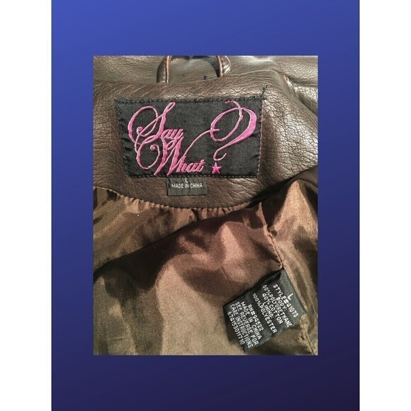 SAY WHAT? Faux Leather Cropped Moto Biker Jacket, BROWN, Women’s L, VGUC - Picture 3 of 12